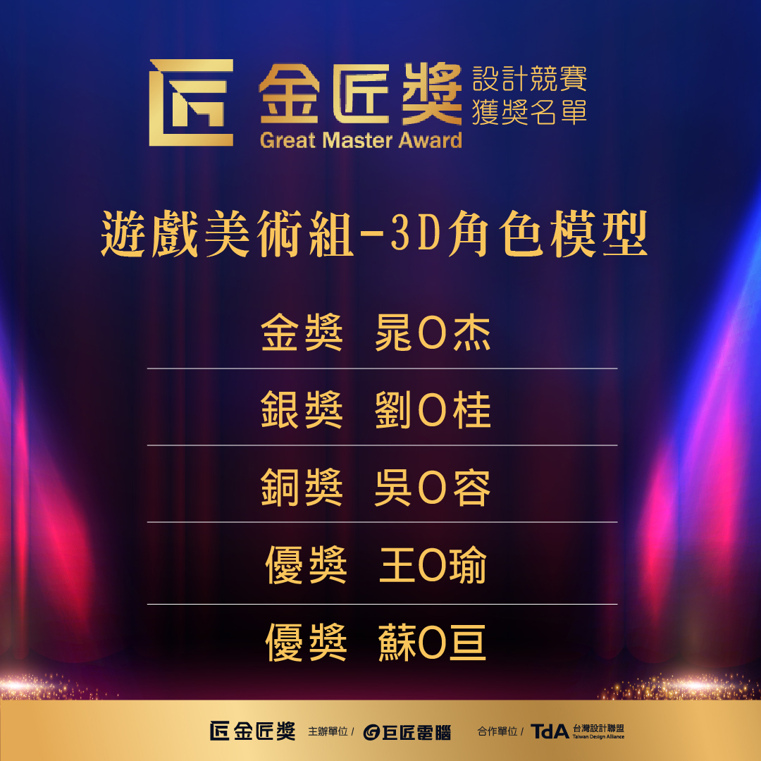第一屆金匠獎-《遊戲美術組-3D角色模型》獲獎名單