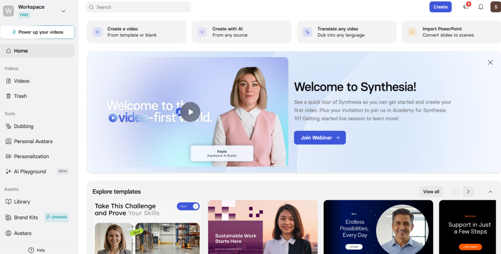 登入 Synthesia 點擊左側 AI Playground