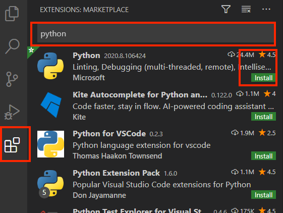 安裝python extension